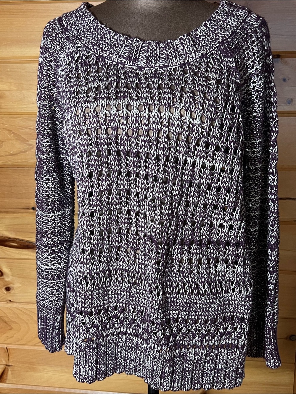 Narciso Rodriguez Purple & White Marled Crewneck Sweater
